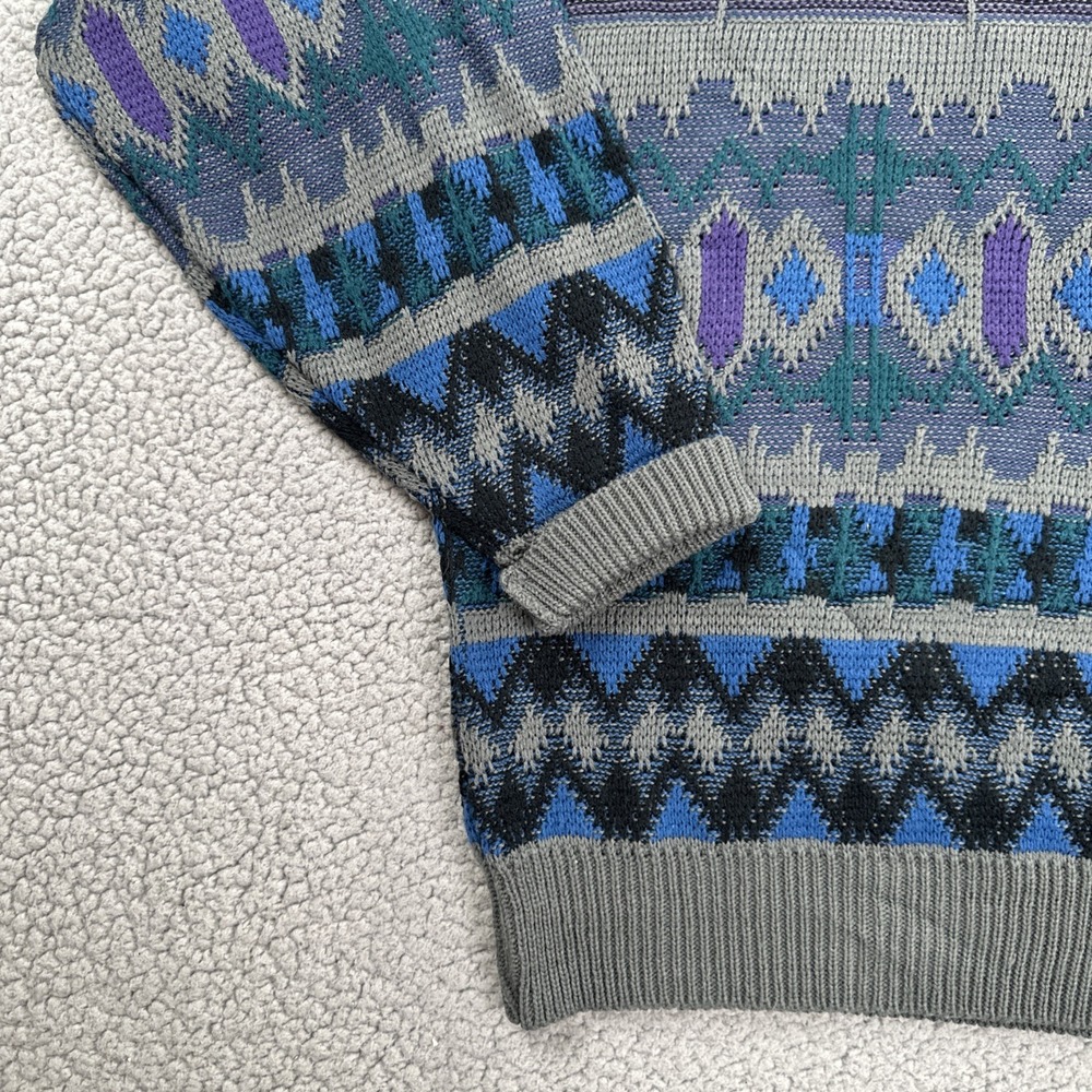 VTG 80s Saturdays Abstract Geometric Sweater Men Medium Vaporwave Mallwave - Picture 12 of 16